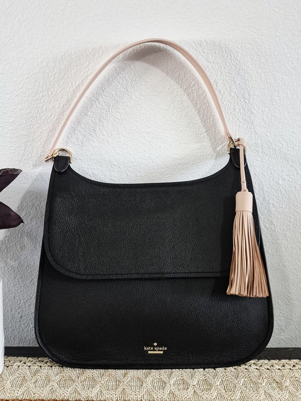 Kate Spade New York Clinton Street Jacalyn Black Leather Blush Accent Bag